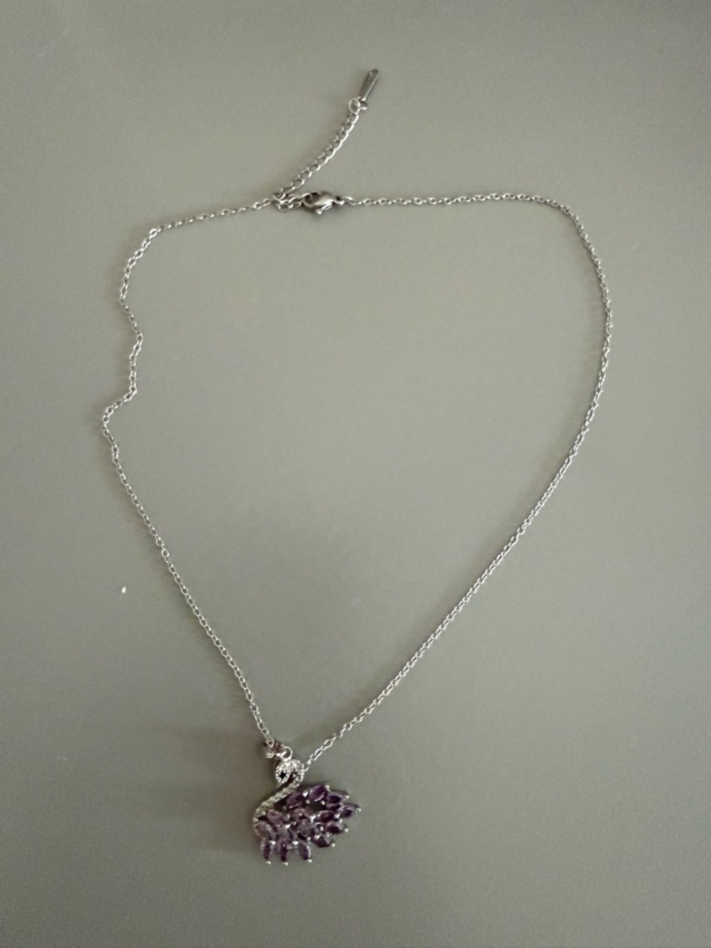 Silver Necklace with Purple Sapphire-Style Swan Pendant